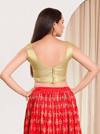 Vamas V Neck Yoke Solid Shimmer Sleeveless Blouse