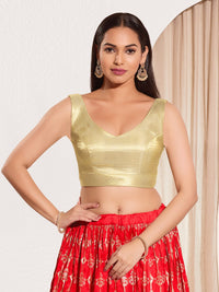 Vamas V Neck Yoke Solid Shimmer Sleeveless Blouse