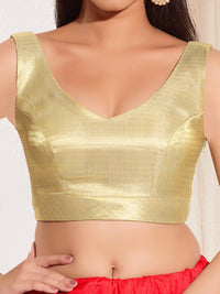 Vamas V Neck Yoke Solid Shimmer Sleeveless Blouse
