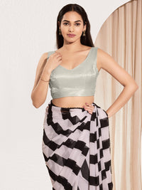 Vamas Shimmer V Neck Yoke Solid Sleeveless Blouse