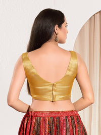 Vamas Shimmer V Neck Yoke Solid Sleeveless Blouse