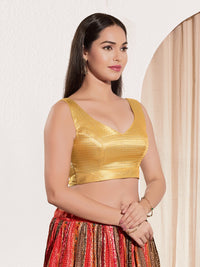 Vamas Shimmer V Neck Yoke Solid Sleeveless Blouse