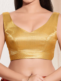 Vamas V Neck Yoke Solid Shimmer Sleeveless Blouse