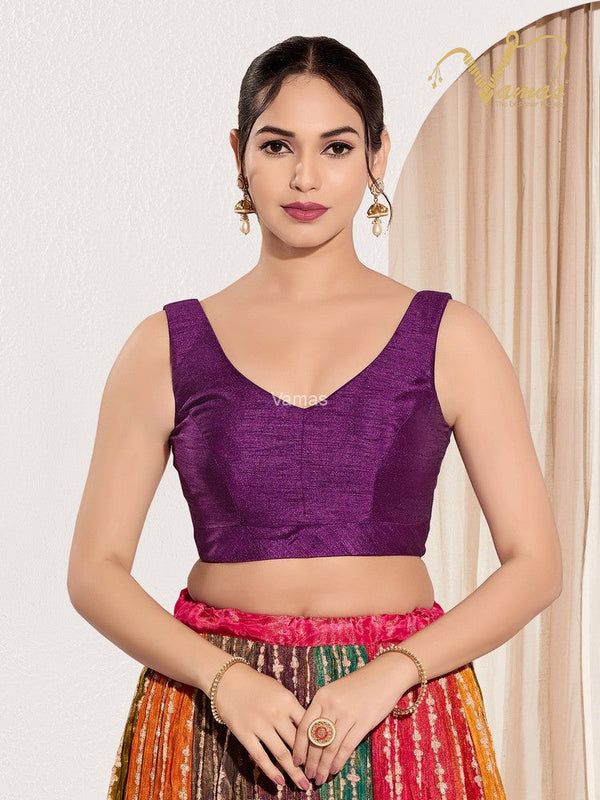 Vamas Women's Mulbury Silk Padded Back Open Sleeveless Saree Blouse ( X-1092.NS )