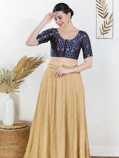 Brocade Sequence Round Neck Festive Wear Blouse