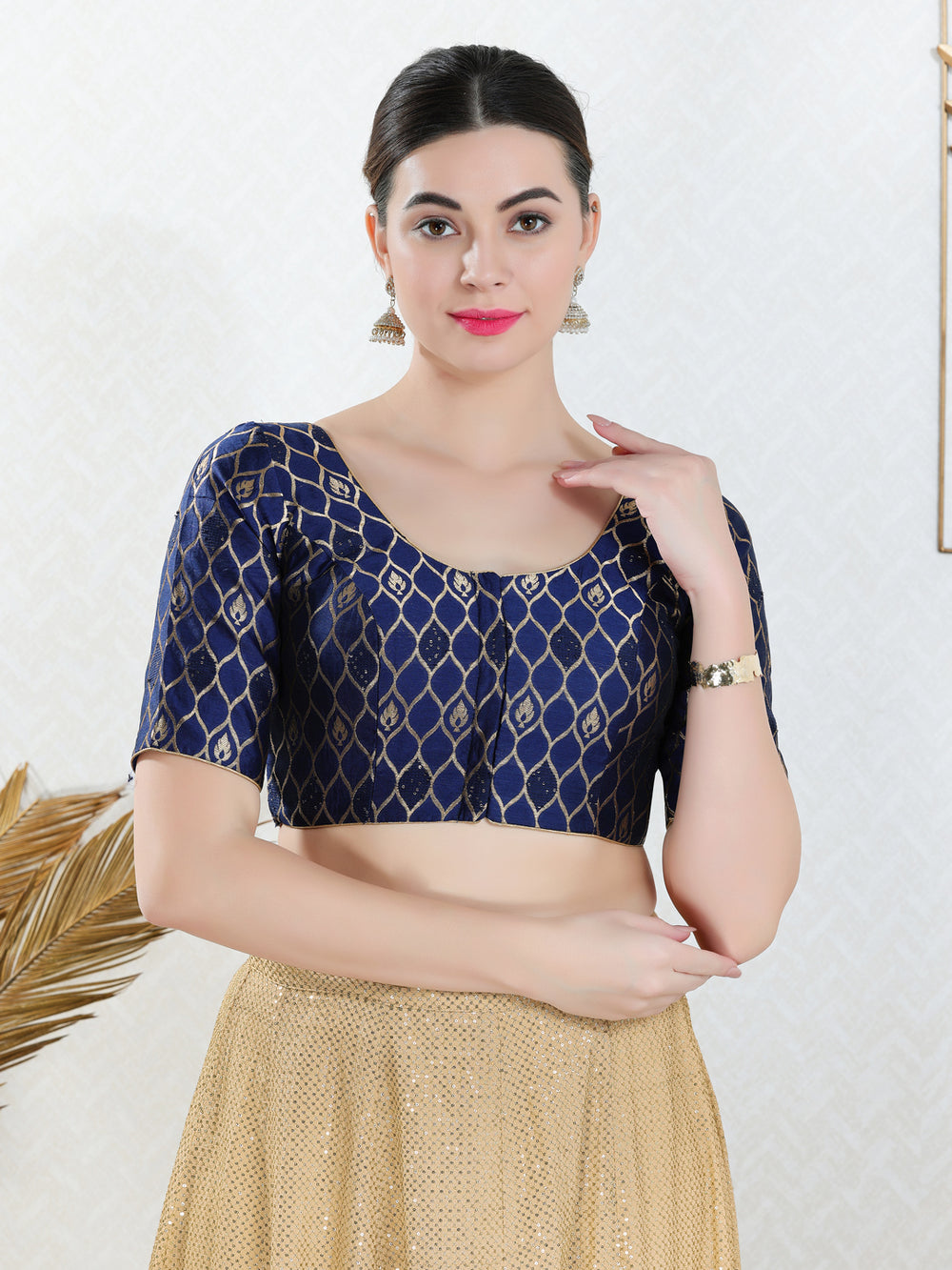 Brocade Sequence Round Neck Festive Wear Blouse