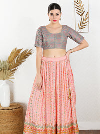 Pastel Threadwork Printed Round Neck Blouse
