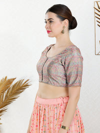 Pastel Threadwork Printed Round Neck Blouse