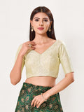 Vamas Women's Brocade Padded Back-Open Elbow-Length-Sleeves Saree Blouse (X-1106.ELB)