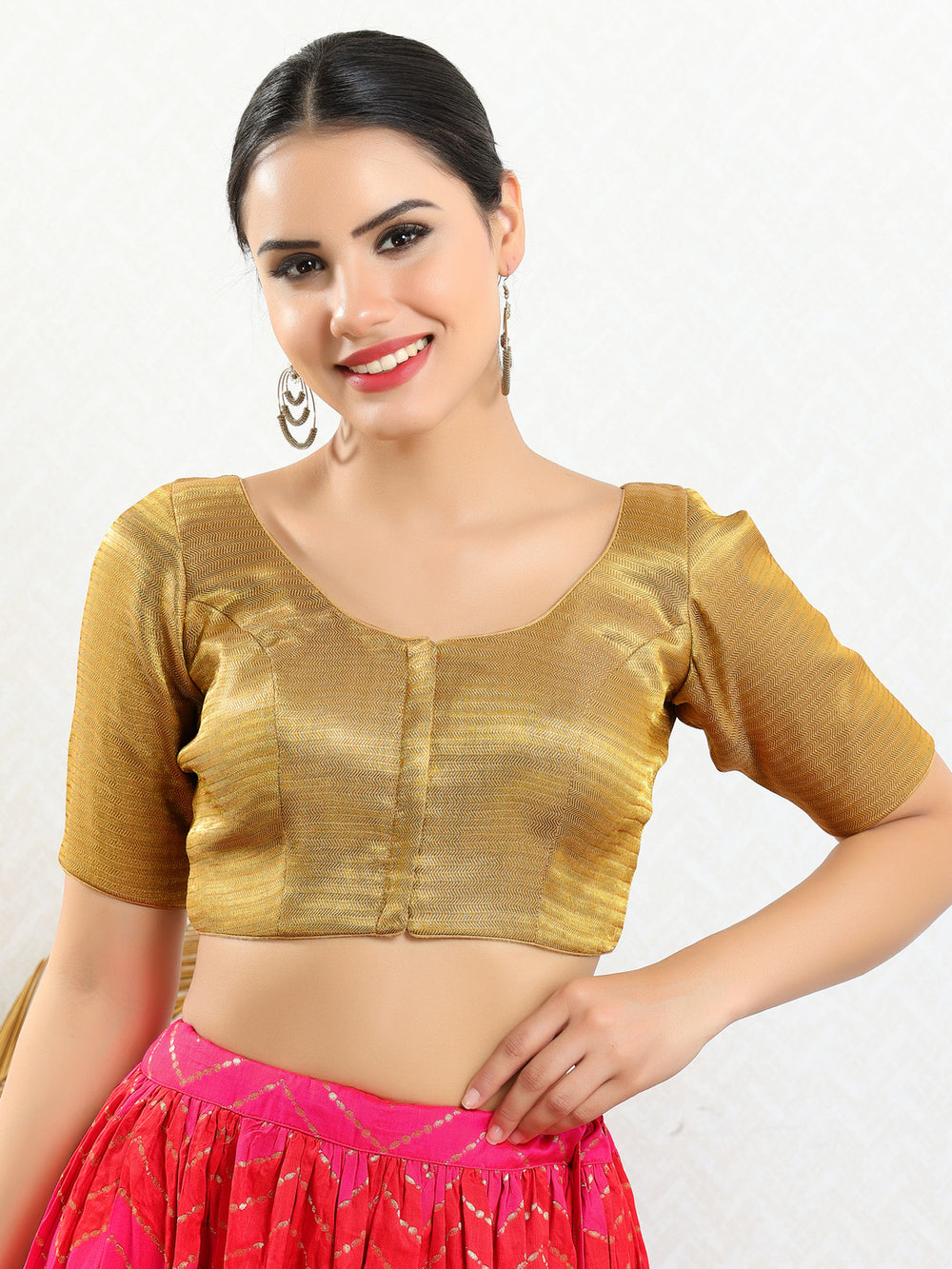 Slub Tissue Round Neck Essential Festive Blouse