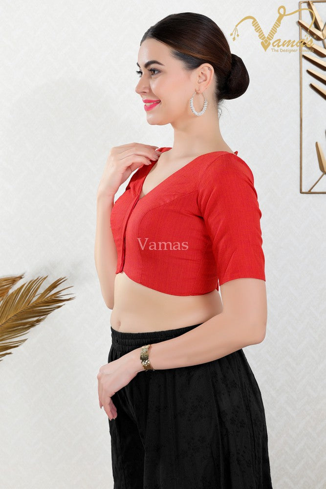 Vamas Women's Cotton Padded Front Open Elbow Sleeves Saree Blouse ( X-1115.ELB )