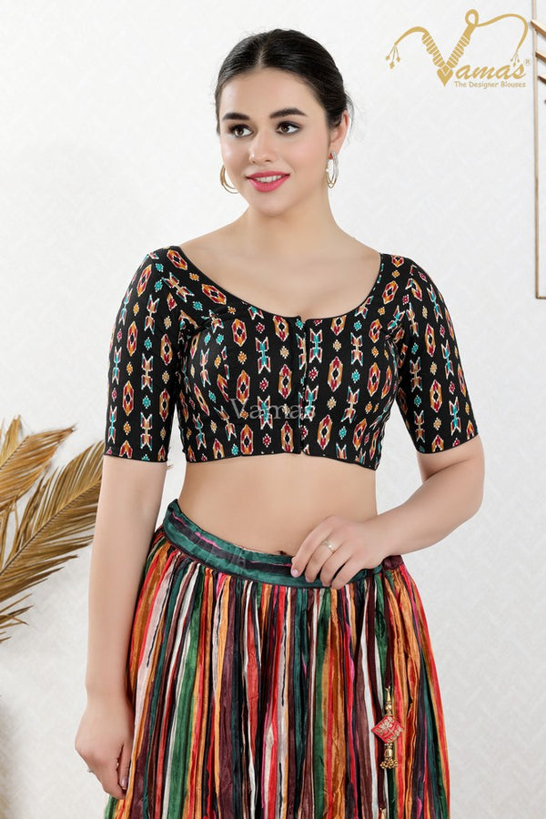 Vamas Women's Cotton Padded Front Open Elbow Sleeves Saree Blouse ( X-1125.ELB )