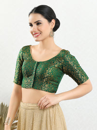 Vamas Brocade Essential Front Open Round Neck Blouse