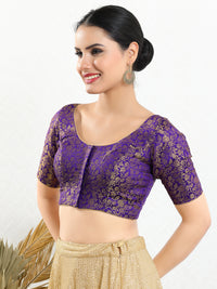 Vamas Brocade Essential Front Open Round Neck Blouse