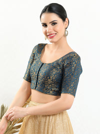 Vamas Brocade Essential Front Open Round Neck Blouse