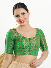 Vamas Brocade Essential Front Open Round Neck Blouse