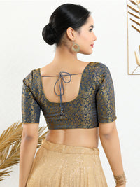 Vamas Brocade Essential Front Open Round Neck Blouse