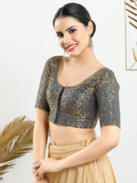 Vamas Brocade Essential Front Open Round Neck Blouse