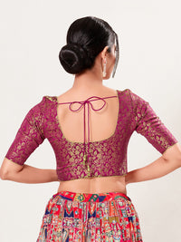 Vamas Brocade Essential Front Open Round Neck Blouse
