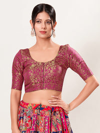 Vamas Brocade Essential Front Open Round Neck Blouse