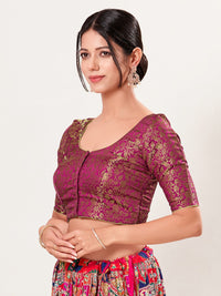 Vamas Brocade Essential Front Open Round Neck Blouse