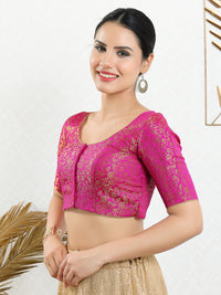 Vamas Brocade Essential Front Open Round Neck Blouse