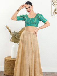 Vamas Brocade Essential Front Open Round Neck Blouse