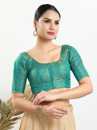 Vamas Brocade Essential Front Open Round Neck Blouse