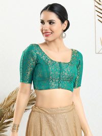 Vamas Brocade Essential Front Open Round Neck Blouse