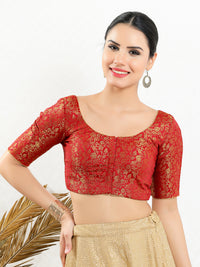 Vamas Brocade Essential Front Open Round Neck Blouse