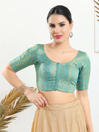 Vamas Brocade Essential Front Open Round Neck Blouse
