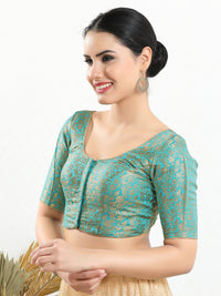 Vamas Brocade Essential Front Open Round Neck Blouse