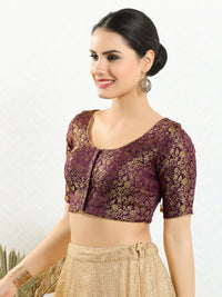 Vamas Brocade Essential Front Open Round Neck Blouse