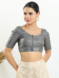 Vamas Brocade Flower Butti Round Neck Blouse