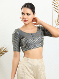 Vamas Brocade Flower Butti Round Neck Blouse