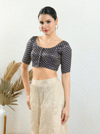 Vamas Brocade Flower Butti Round Neck Blouse