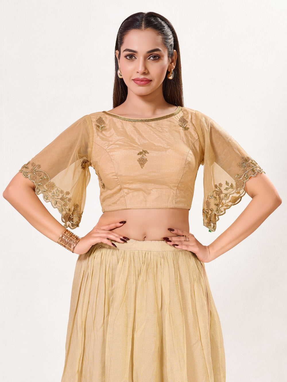 Net Umbrella Sleeves Blouse