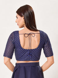 Net Thread Sequence Embroidery Round Neck Blouse