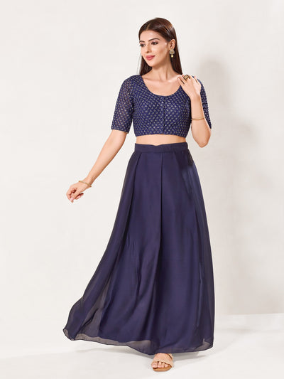 Net Thread Sequence Embroidery Round Neck Blouse