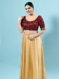 Dupion Silk Scallop Embroidery Sleeves Blouse