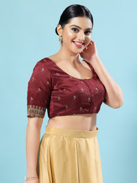 Dupion Silk Scallop Embroidery Sleeves Blouse