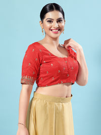 Dupion Silk Scallop Embroidery Sleeves Blouse