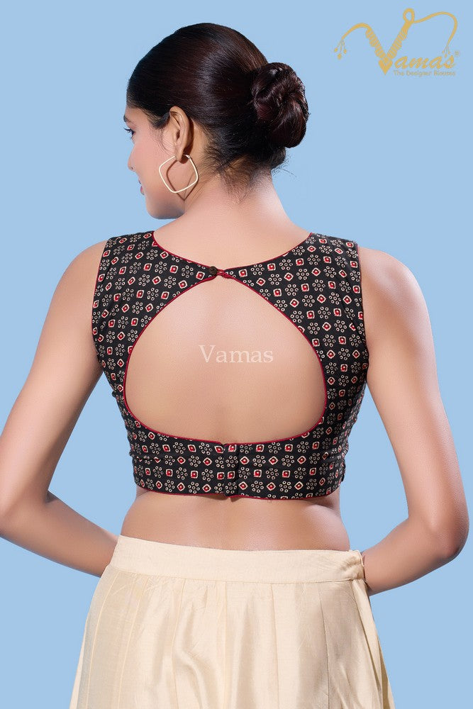Vamas Women's Cotton Padded Back Open Sleeveless Saree Blouse ( X-1180.NS )