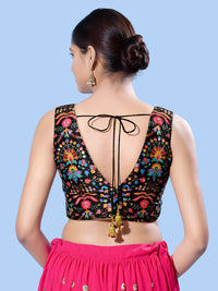 V Neck Multi Embroidery Sleeeveless Blouse