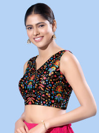 V Neck Multi Embroidery Sleeeveless Blouse