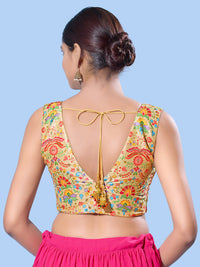 V Neck Multi Embroidery Sleeeveless Blouse