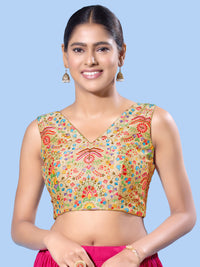 V Neck Multi Embroidery Sleeeveless Blouse