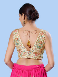 V Neck Multi Embroidery Sleeeveless Blouse