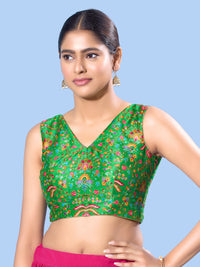 V Neck Multi Embroidery Sleeeveless Blouse