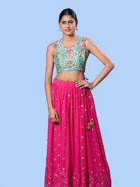 V Neck Multi Embroidery Sleeeveless Blouse